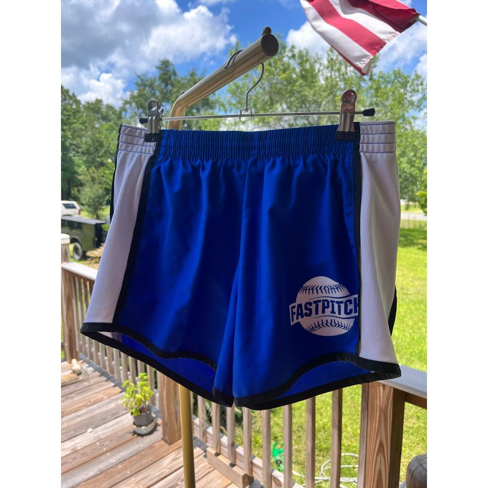 Fastpitch Athletic Shorts Blue White Mesh Panels Ladies S by Augusta Sportswear